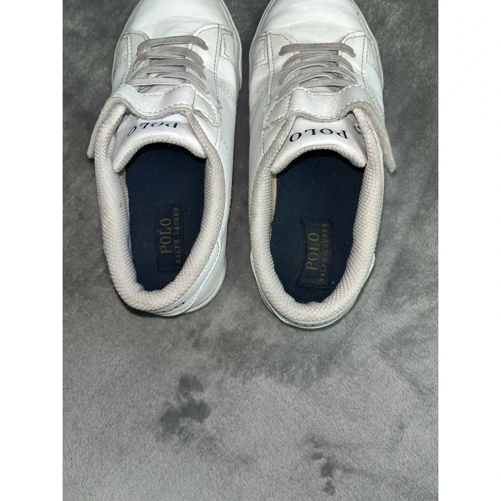 Polo Ralph Lauren Theron III Sneakers Kids Size 2 White Hook and Loop Low‎ Top
